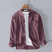 economico Casual da lavoro-Per uomo Camicia Camicia di lino Camicia casual Camicia con Bottoni Camicia di cotone A righe Vacanza Camicia hawaiana Bianco Vino Blu reale Manica Lunga Colletto alla coreana Primavera Autunno