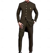 cheap Dinner Party-Men&#039;s Africa Festival Party Suits Black Blue Solid Colored Standard Fit 2 Piece Single Breasted More-button
