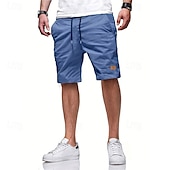 baratos Clássico-Homens Bermuda Cargo Calção Shorts de verão Com Cordão Cintura elástica Bolso multi Tecido Conforto Vestível Comprimento do joelho Ao ar livre Esporte Diário Moda Casual Preto Verde Claro