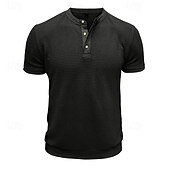 billige Uformell Henley T-skjorte-Herre Vaffel Henley-skjorte Henly-skjorte Strikk T-skjorte Kortermet Helfarge عادي Strikketøy Fritid hverdag Knapper Strikket Henley utendørs Avslappet Daglig Sommer Vår &amp; Vinter Svart Hvit Grå