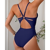 abordables One Pieces &amp; Tankinis-Mujer Traje de baño Escote en V Profunda Espalda Abierta Bañadores Color sólido Bañadores Negro Azul Marino Transpirable Secado rápido Ligero Sin Mangas - Natación Surf Playa Verano Primavera
