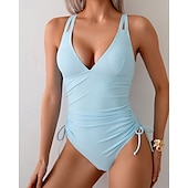 abordables One Pieces &amp; Tankinis-Mujer Traje de baño Escote en V Profunda Espalda Abierta Bañadores Color sólido Bañadores Negro Azul Marino Transpirable Secado rápido Ligero Sin Mangas - Natación Surf Playa Verano Primavera