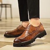 baratos Formal-sapatos derby marrom masculino - couro sintético com relevo de textura de crocodilo, calçados estilosos e versáteis para homens, ideais para uso casual, no escritório e no dia a dia