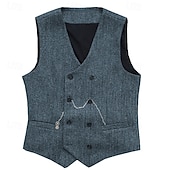 voordelige Heren Vest-Voor heren Vest Vakantie Dagelijks Bruiloft Afspraakje Modieus Casual Lente Herfst Knop Zak Polyester Comfortabel Effen Dubbele rij knopen V-hals Normale pasvorm Zilver Zwart Rood Bordeaux Hesje