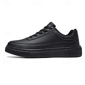 economico Casuale-sneakers da uomo in similpelle nera con suola ammortizzata, comodo design con lacci per un uso casual e quotidiano