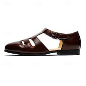 preiswerte Kleidungs-Sandalen-Schwarze Fischersandalen aus Kunstleder für Herren mit Schnallenriemen und Aussparungsdesign, stilvoll und bequem für die Freizeit, den Outdoor- und Sommergebrauch