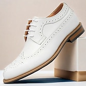 preiswerte Klassische Anzugschuhe-weiße Brogue-Schnürschuhe aus hochwertigem Rindsleder für Herren mit perforierten Details, formeller Stil für Hochzeiten und besondere Anlässe