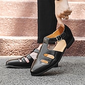 preiswerte Kleidungs-Sandalen-Schwarze Fischersandalen aus Kunstleder für Herren mit Schnallenriemen und Aussparungsdesign, stilvoll und bequem für die Freizeit, den Outdoor- und Sommergebrauch