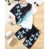abordables Visión 3D de la Chica &amp; Brillo-Chica 3D Graphic Mariposa Camiseta y Bermudas Conjunto Manga Corta Verano Primavera Deportes Moda Diario Niños 4-12 años Cuello Barco Exterior Vacaciones Deportes A Medida