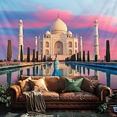 baratos tapeçaria de paisagem-Tapeçaria de Parede do Taj Mahal Paisagem Grande Tapeçaria Mural Decoração Fundo Fotográfico Cobertor Cortina Decoração para Casa Quarto Sala de Estar