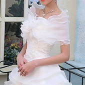 abordables Boléros de Mariage-châle de mariage blanc élégant fleur multicouche tulle châle enveloppe de mariage mousseline de soie de mariée, 90 cm