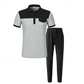 cheap Men&#039;s Classic Polo-Men&#039;s Golf Shirt Golf Polos Shirts Work Casual Lapel Short Sleeve Basic Modern Color Block Patchwork Buttons Summer Spring Regular Fit Wine Green Khaki Gray Golf Shirt