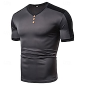preiswerte Basic-T-Shirts-Herren T-Shirt mit Knöpfen T Shirt T-Shirt Kurzarmshirt Kurzarm V Ausschnitt Sommer Frühling Farbblock Mode Designer Basic Knöpfe Urlaub Straße Ausgehen Schwarz Weiß Wein Top T-Shirt für Herren