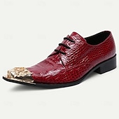 abordables Chaussures de Costume Élémentaires-Chaussures de ville en cuir rouge à motif crocodile premium avec embout doré tête de lion dorée – Chaussures formelles élégantes pour occasions spéciales