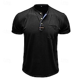 tanie Casualowa koszulka Henley-Męskie Koszulka z guzikami Podkoszulek Koszula Henley Koszulki Krótki rękaw Henley Lato Równina Moda Designerskie Podstawowy Kieszeń Urlop Ulica Wyjściowe Czarny Biały Wino Top Tee dla mężczyzn