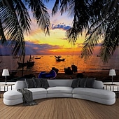 cheap Ocean Beach Tapestry-Landscape Sunset Beach Hanging Tapestry Wall Art Large Tapestry Mural Decor Photograph Backdrop Blanket Curtain Home Bedroom Living Room Decoration Palm Tree