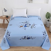 baratos Lençóis e fronhas-Lençol de Algodão Colorido Azul com Estampa Floral para Primavera Verão