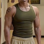 preiswerte Fitness Tank-Tops-Herren Tank Top Weste Unterhemd Ärmelloses Shirt Ärmellos Rundhalsausschnitt Sommer Einfach Mode Designer Basic Schnelltrocknend Urlaub Straße Ausgehen Hellgelb Schwarz Weiß Top T-Shirt für Herren