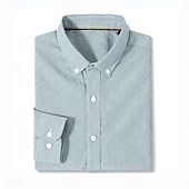 cheap Men&#039;s Elite Shirts-Men&#039;s Oxford Shirt Light Khaki Light Green Light Grey Long Sleeve Striped Button Down Collar School Wedding Buttons Clothing Apparel Neutral Fashion Daily