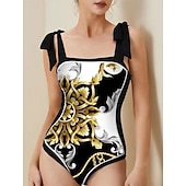 billige Onepiece badedrakter-Dame Badetøy 2 stk Monokini Badedrakt T-skjorte i ett stykke Midjekontroll Høy Midje Tynn Åpen rygg Ferie Strand Klær Blomstret Dyp utringing Ermeløs Badedrakter