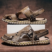 cheap Casual Sandals-Men&#039;s Brown Leather Sandals with Adjustable Strap and Stylish Stitching – Comfortable and Durable for Casual Outings, Beach and Everyday Wear
