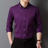 economico Camicie Button Down da uomo-Per uomo Camicia Camicie Camicia con bottoni Tinta unica Matrimonio Feste Nero Bianco Rosa Vino Manica lunga Bavero Primavera Autunno Abbigliamento Tasche