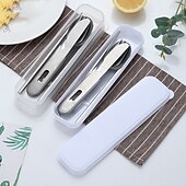 economico Cucina da campeggio-set di posate vintage in acciaio inox - set di utensili portatili per esterni con borsa per il trasporto - perfetto per picnic, campeggio e viaggi