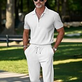 olcso Férfi Basic Tees szettek-Férfi Póló öltönyök Tracksuit Teniszing Zip Polo Rövid ujjú Negyed irányítószám Nyár Tömör szín Testedző Alkalmi 2 db Vakáció Hétköznapi viselet Sportruházat Fekete Fehér Medence Férfi felső póló