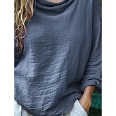 levne Boho topy-Dámské Košile Halenka Bavlněné lněné košile Pevná barva Základní Na běžné nošení Dlouhý rukáv Tričkový Nabíraný krk Běžné topy Denní Černá Světlá růžová Vodní modrá Světle šedá Růžová Léto