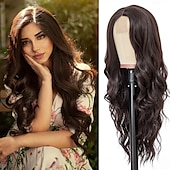 cheap Synthetic Trendy Wigs-Wig for Women Long  Wavy Wigs Women, Natural Looking   Hair Wigs, Heat Resistant Brown Synthetic Wig, Middle Part Hair Replacement Wigs for Daily Party Use