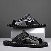 abordables Sandalias casuales-Sandalias casuales marrones para hombre con tira de cuero y elegantes detalles de costura: cómodas para usar a diario, en la playa y para salidas relajadas
