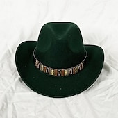 preiswerte Partykappen-Metallgürtel Western Cowboyhut Herren Herren Damen Jazz Cowboyhut mit Leder breiter Krempe Glockenhut Kirche Sombrero Cowgirl