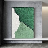 abordables Peintures natures mortes-grande peinture à l&#039;huile abstraite 3D peinte à la main en blanc, vert et noir, peinture abstraite texturée 3D peinte à la main, peinture à l&#039;huile verte et bleue océan, art mural moderne, décoration