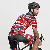 abordables Maillots pour hommes-Homme Maillot Velo Cyclisme Manche Courte Cyclisme Tee-shirt Maillot avec 3 poches arrière VTT Vélo tout terrain Respirable Séchage rapide Conception anatomique Mèche Rouge Kaki Drapeau National Des