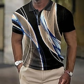 halpa Miesten geometrinen poolo-Miesten Geometrinen Viiva Vohveli poolopaidat Lyhythihainen Poolopaidat Kauluspaidat Business Casual ulko- Katu Arkikäyttö Urheilu- ja treenivaatteet Napit 3D-tulostus Kesä Musta