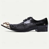 Χαμηλού Κόστους Βασικά Παπούτσια-Ανδρικά μαύρα δερμάτινα παπούτσια υψηλής ποιότητας με μοτίβο φιδιού και χρυσή μύτη σε ροζ χρυσό μοτίβο λιονταριού – κομψά επίσημα παπούτσια για ειδικές περιστάσεις