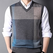 رخيصةأون سترات وبلايز النخبة للرجال-رجالي سترة سترة متماسكة V-neck مراجعة النمك منقوش V رقبة تريكو أنيق مدرسة رسمي ملابس الربيع الخريف أخضر داكن رمادي فاتح S M L