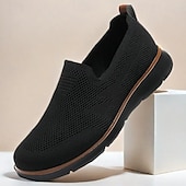 billige Sneakers til herrer-slip-on strikkede joggesko for menn, pustende mesh-overdel med komfortabel passform, uformelle lette sko for hverdags- og utendørsaktiviteter