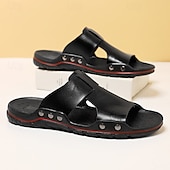 abordables Sandales habillées-sandales décontractées à enfiler en cuir jaune pour hommes avec détails cloutés, chaussures d&#039;extérieur confortables pour l&#039;été
