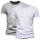baratos Camisetas de Algodão e Linho-Homens Camiseta T-shirt Camiseta de bambu Manga Curta Gola Redonda Verão Tecido Moda Designer Básico Estilo Clássico Férias Rua Para Noite Preto+ Cáqui Branco+Verde Exército Azul+Caqui Top Tee para