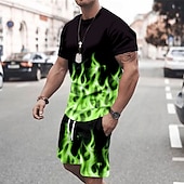 ieftine Seturi tricouri imprimate pentru bărbați-Bărbați Geometică 2 buc Seturi de tricouri Topuri de vară Manșon scurt Pantaloni scurti Stil Nautic Sport Casual În aer liber Vacanță sportiv Imprimare 3D Vară Violet Albastru ou de Măcăleandru Verde