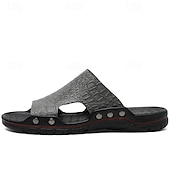 preiswerte Lässige Sandalen-lässige braune Slide-Sandalen für Herren mit Krokoprägung und strapazierfähiger Gummisohle – bequeme Outdoor-Schuhe für Sommer, Strand und Alltag