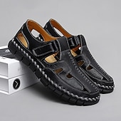cheap Casual Sandals-Men's Brown Faux Leather Fisherman Sandals with Velcro Strap, Breathable Design and Comfortable Sole for Summer, Outdoor Activities and Beach Wear