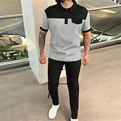 cheap Men&#039;s Classic Polo-Men&#039;s Golf Shirt Golf Polos Shirts Work Casual Lapel Short Sleeve Basic Modern Color Block Patchwork Buttons Summer Spring Regular Fit Wine Green Khaki Gray Golf Shirt