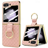 cheap Samsung Cases-Phone Case For Samsung Galaxy Z Flip 6 Z Flip 5 Z Flip 4 Z Flip 3 Back Cover Ring Buckle Shockproof Retro PU Leather