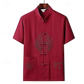 economico camicia da uomo con bottoni-Per uomo Camicia Camicia Estiva Camicia casual Camicia da Spiaggia Camicia con Bottoni Rosso Blu marino Verde Grigio chiaro Grigio scuro Manica Corta Drago Collo alla coreana Vacanza Camicia hawaiana