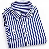preiswerte Button-Down-Hemden für Herren-Herren Hemd Oberhemd Knopfhemd Streifen Hochzeit Party Hellblau Marineblau + Weiß Schwarz Weiß Langarm Kargen Frühling Herbst Bekleidung Knopf
