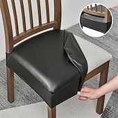 cheap Chair Cover-WaterProof PU Leather Dining Room Chair Cover Seat Covers Elastic Stool Covers Durable Dust-proof Cushion Cover for Home Hotel