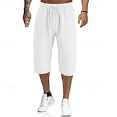 billiga Klassisk-Herr Shorts Linne Shorts Sommarshorts Beach Shorts Capribyxor Ficka Snörning Elastisk midja Slät Komfort Andningsfunktion Vadlängd Utomhus Hem Dagligen Mode Klassisk Stil Svart Vit