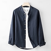 economico Casual da lavoro-Per uomo Camicia Camicia di lino Camicia casual Camicia con Bottoni Semplice Vacanza Camicia hawaiana Bianco Blu marino Beige Manica Lunga Colletto alla coreana Primavera Autunno Abbigliamento